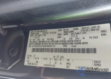 2016 Ford F-150 Xlt из США, поврежденный, VIN 1FTEW1CF2GFB54713